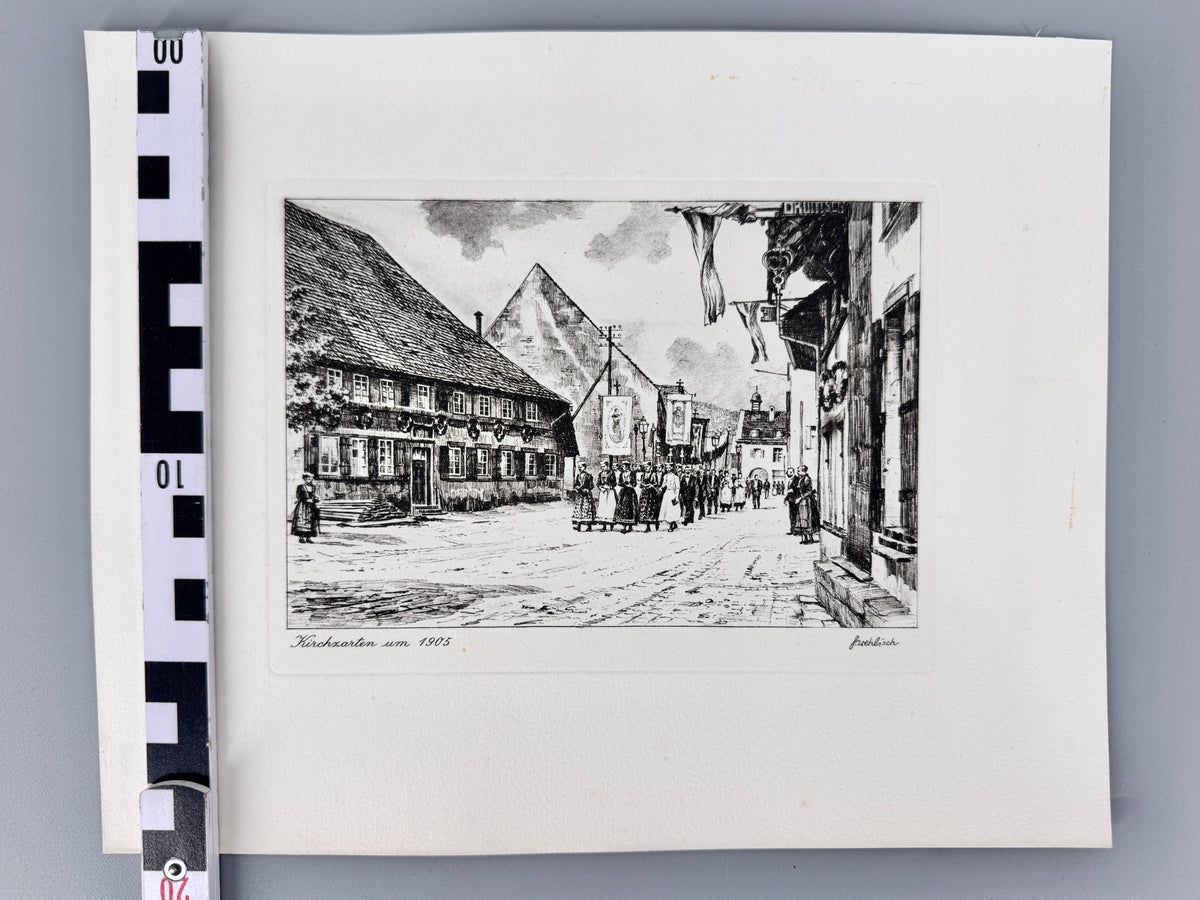 Radierung, Kirschzarten Südschwarzwald, um 1905. Von Heinz Wehlisch