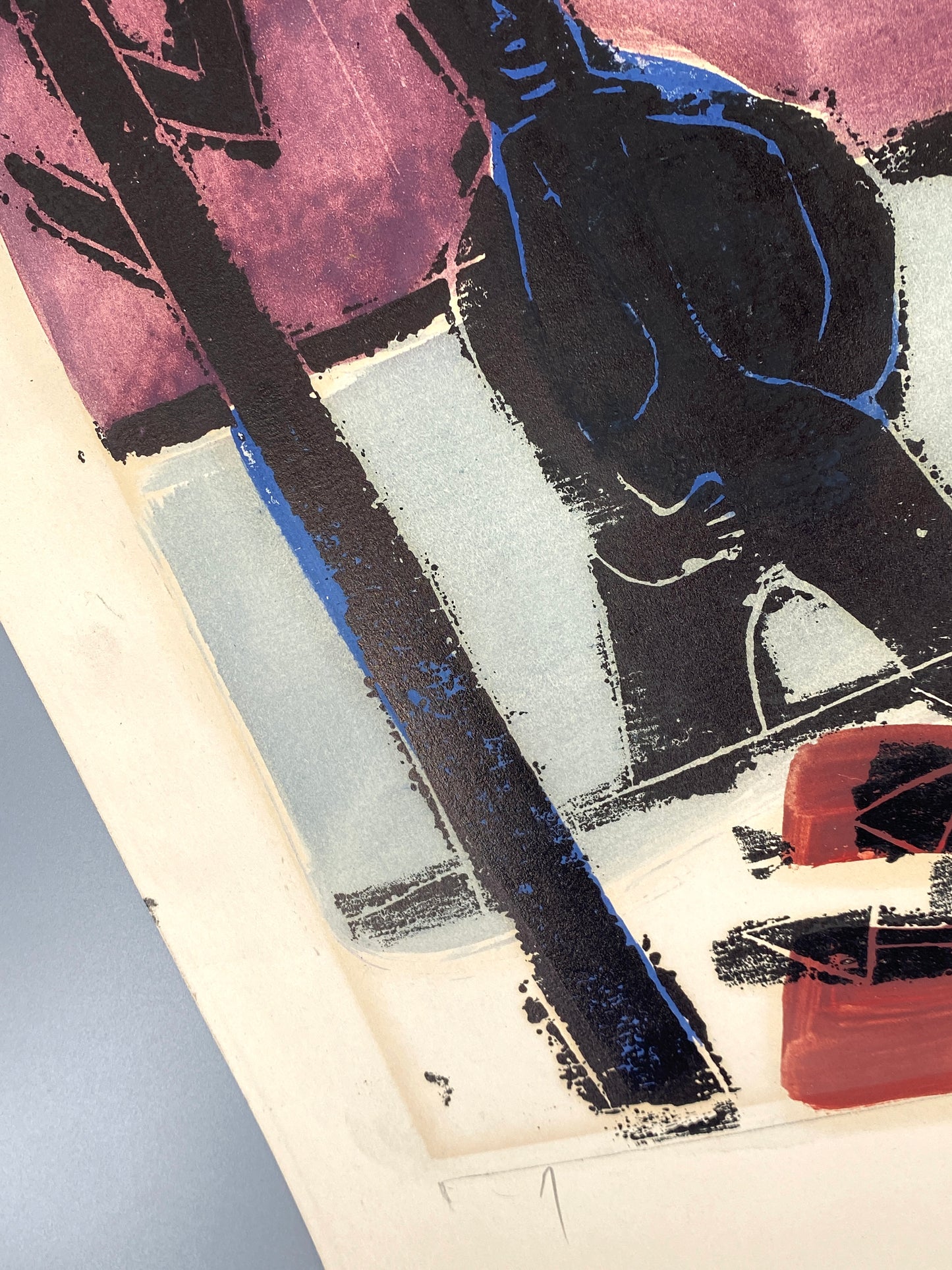 Monotypie und Gouache-Malerei "Am Steg" von Ulrich Knispel (1911–1978), 1952