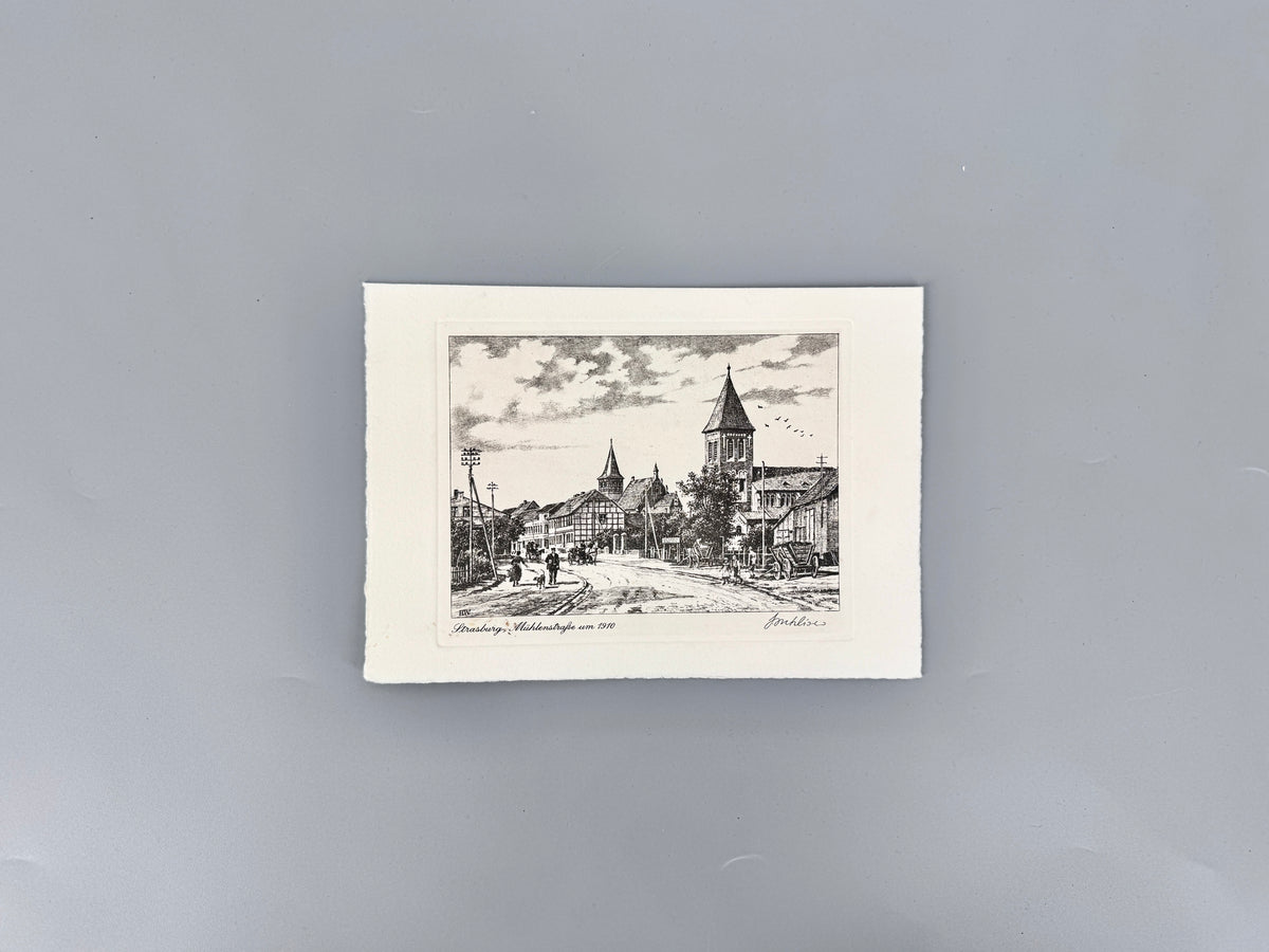 Radierung, Strasburg um 1910. Historische Ansicht von Heinz Wehlisch