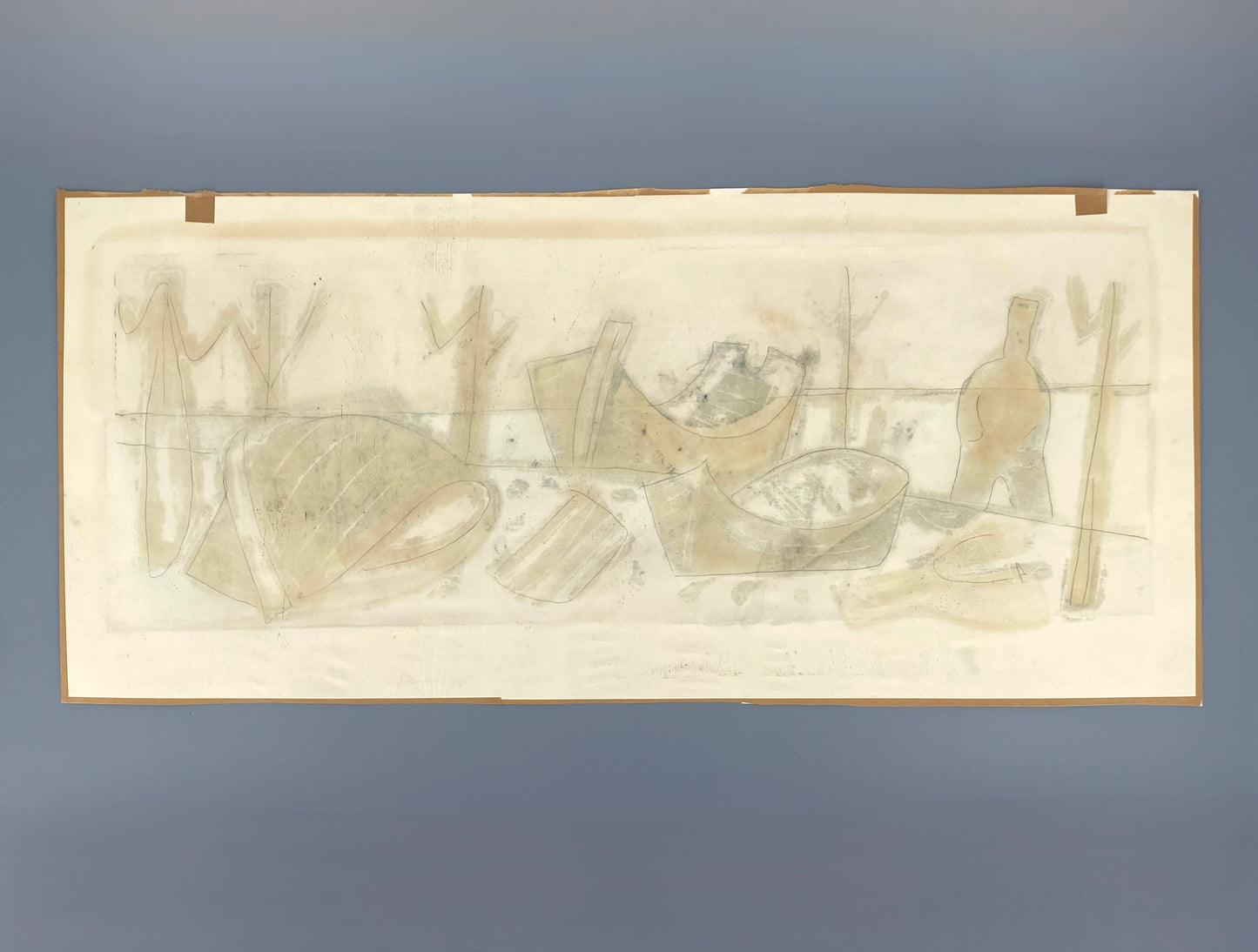 Monotypie und Gouache-Malerei "Am Steg" von Ulrich Knispel (1911–1978), 1952