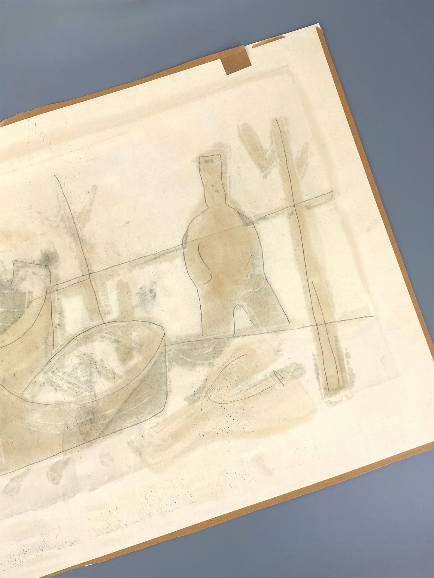 Monotypie und Gouache-Malerei "Am Steg" von Ulrich Knispel (1911–1978), 1952