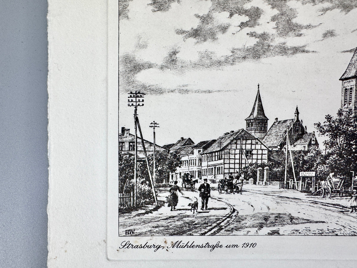 Radierung, Strasburg um 1910. Historische Ansicht von Heinz Wehlisch