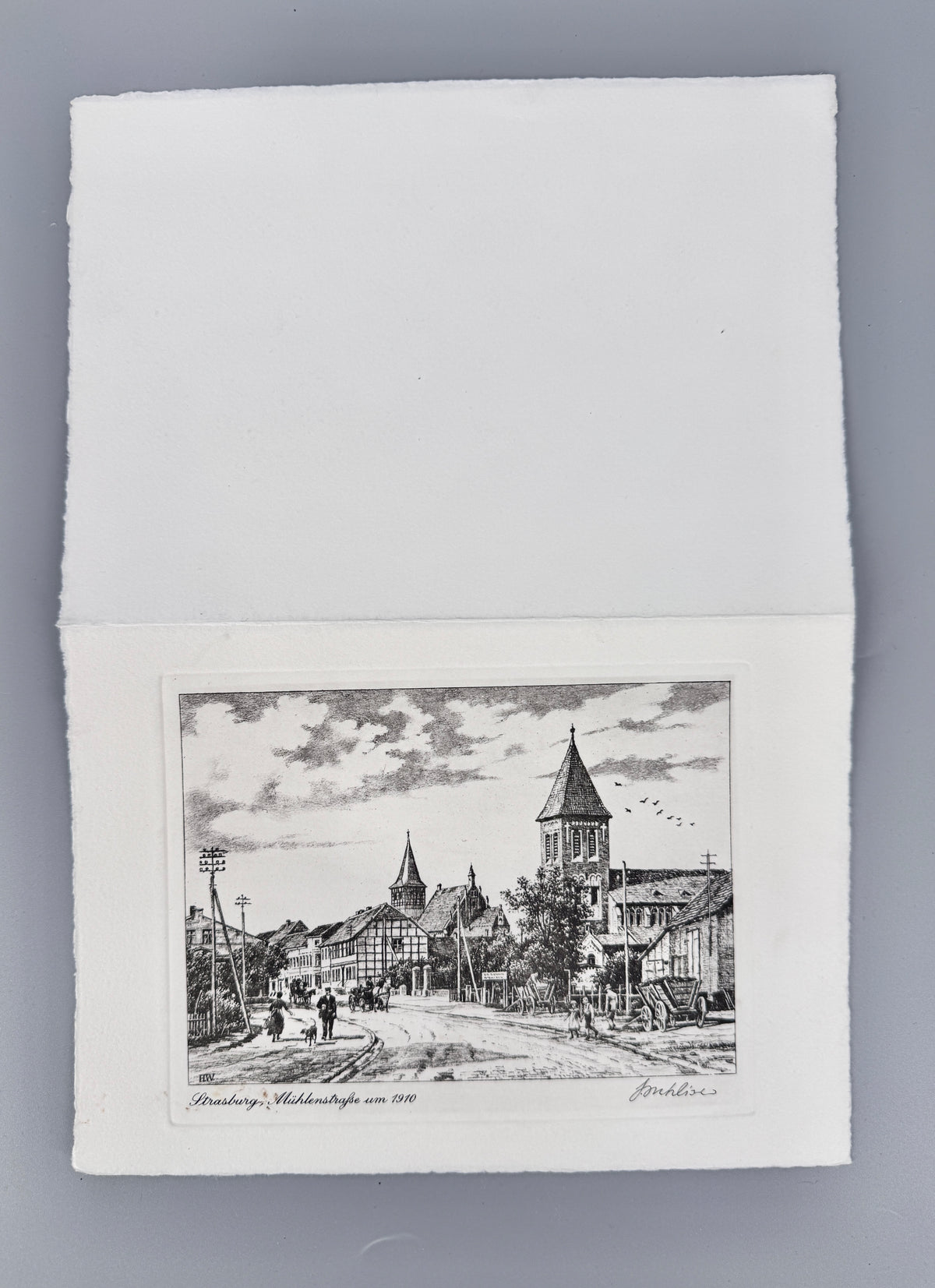 Radierung, Strasburg um 1910. Historische Ansicht von Heinz Wehlisch