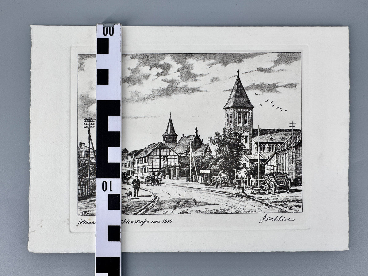 Radierung, Strasburg um 1910. Historische Ansicht von Heinz Wehlisch