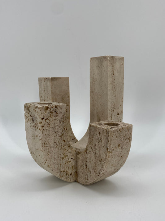 Kerzenständer aus Travertin im brutalistischen Design von Fratelli Mannelli, 1970er Italien