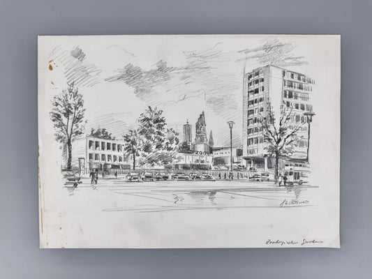 Zeichnung, Ansicht Berlin Zoologischer Garten aus den 70er Jahren. Von Heinz Wehlisch