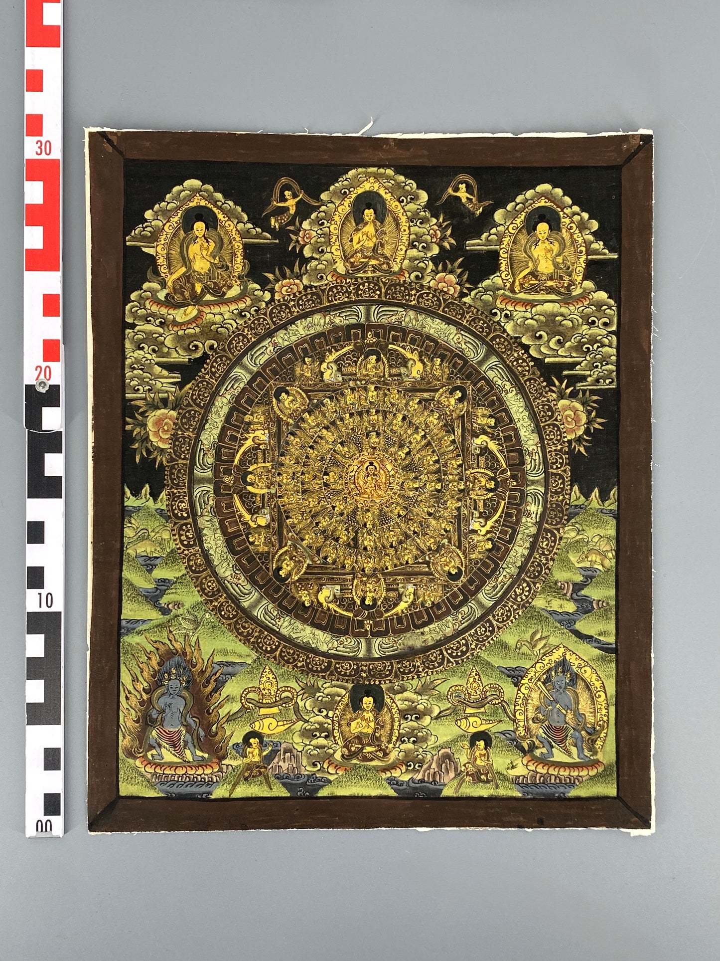 Handgemaltes Acrylgemälde "Mandala-Thangka" auf Leinwand mit Goldfarbe, tibetischer Buddhismus