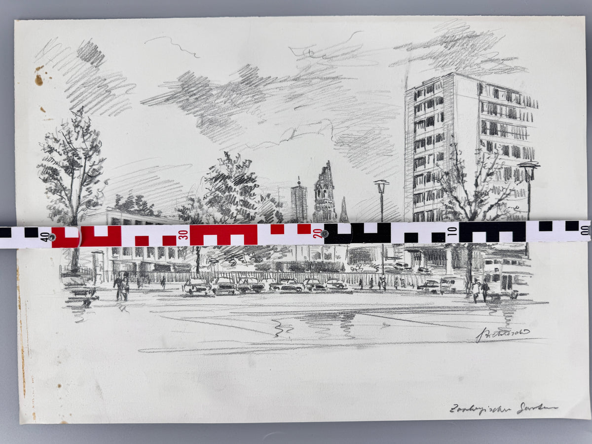 Zeichnung, Ansicht Berlin Zoologischer Garten aus den 70er Jahren. Von Heinz Wehlisch