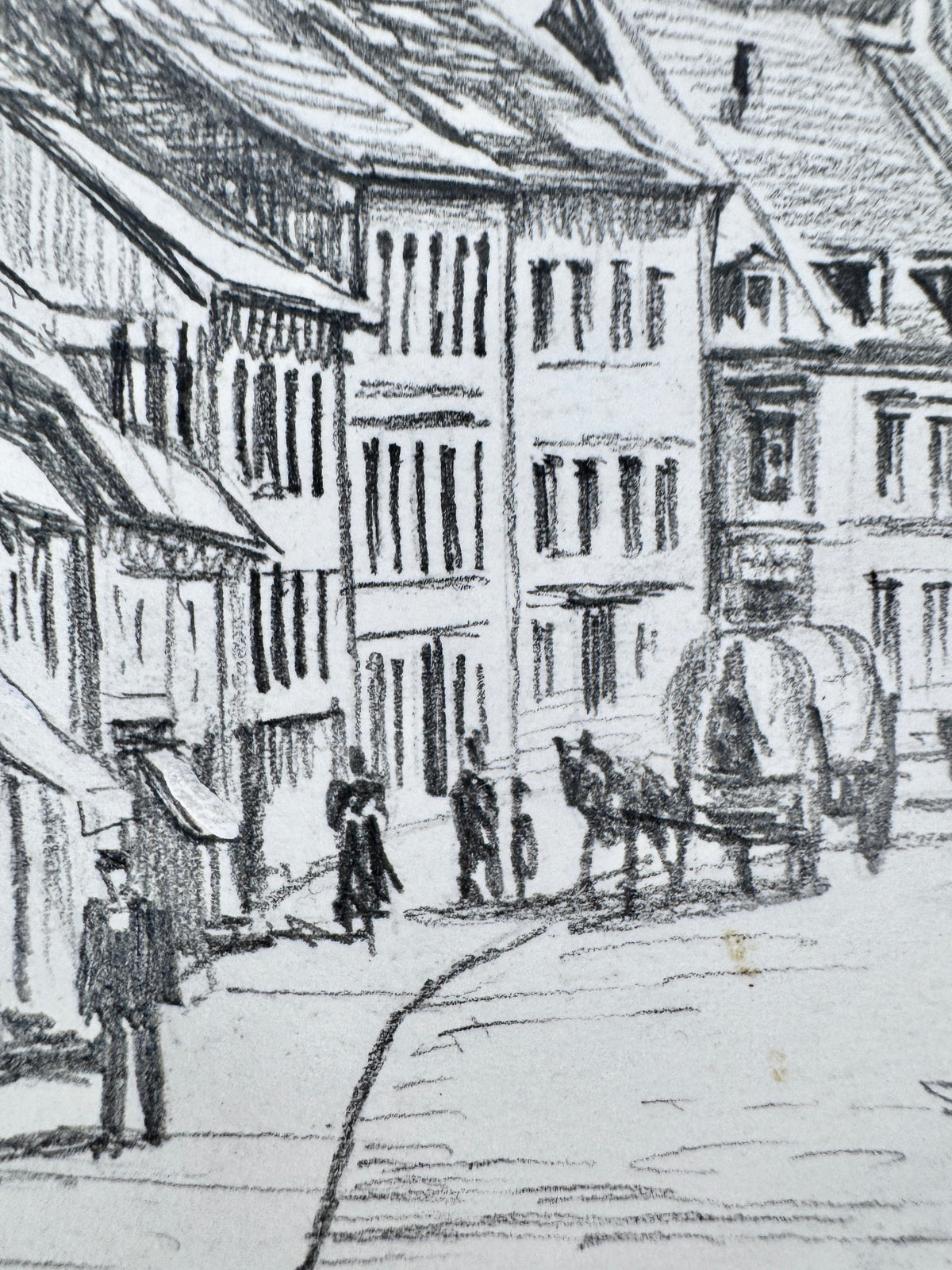 Zeichnung, historische Ansicht von St. Ingbert im Saarland. Von Heinz Wehlisch