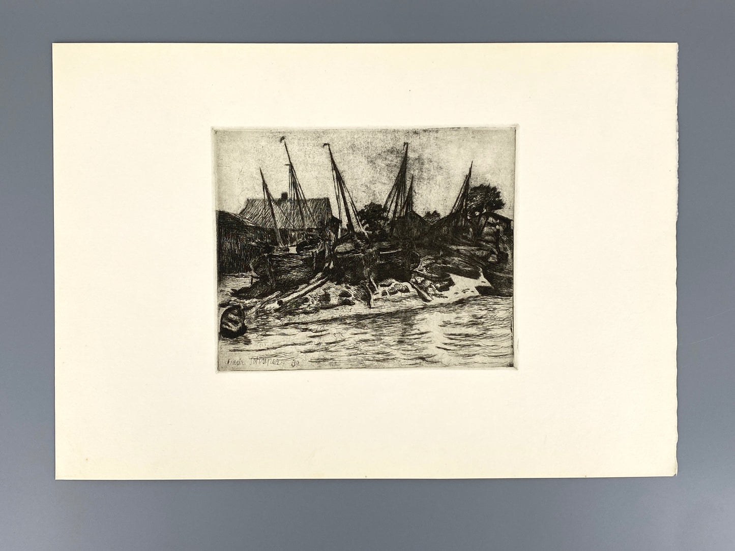 Radierung "Schiffswerft" von Friedrich Schaper (1869–1956), Edition der Griffelkunst-Vereinigung, 1930/1971