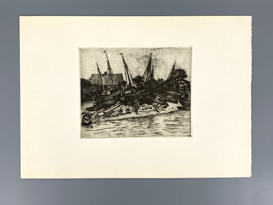 Radierung "Schiffswerft" von Friedrich Schaper (1869–1956), Edition der Griffelkunst-Vereinigung, 1930/1971