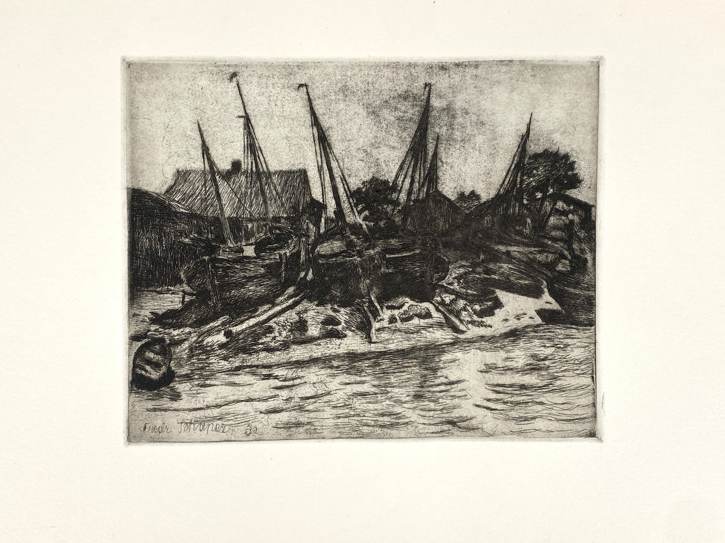 Radierung "Schiffswerft" von Friedrich Schaper (1869–1956), Edition der Griffelkunst-Vereinigung, 1930/1971