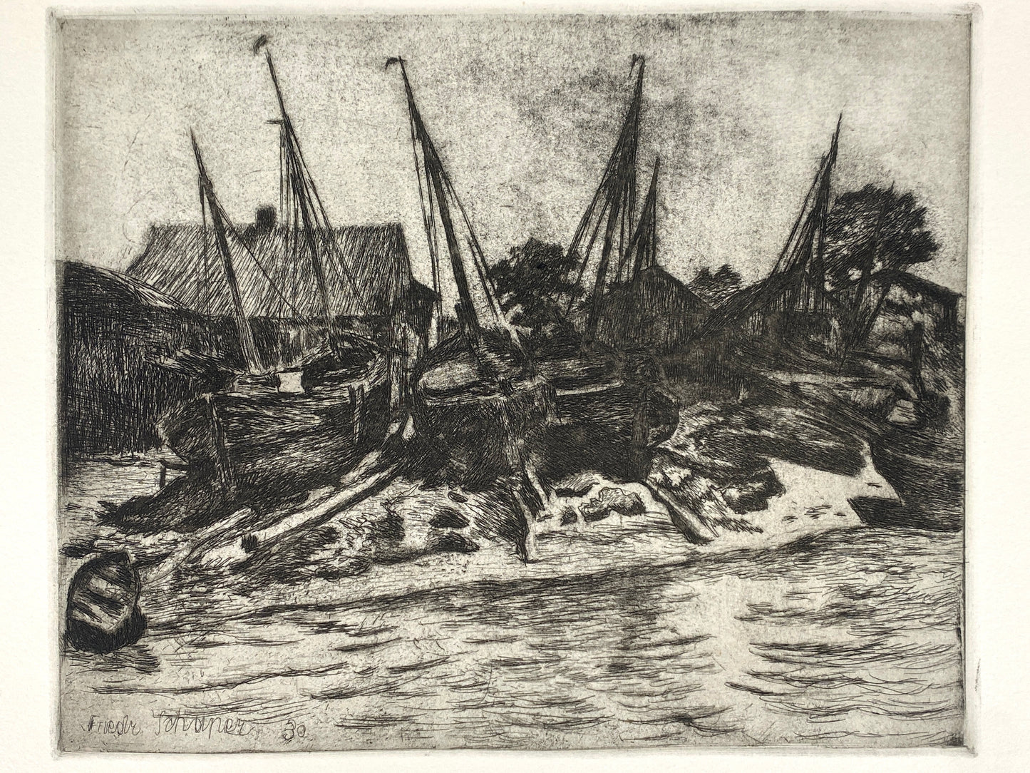 Radierung "Schiffswerft" von Friedrich Schaper (1869–1956), Edition der Griffelkunst-Vereinigung, 1930/1971