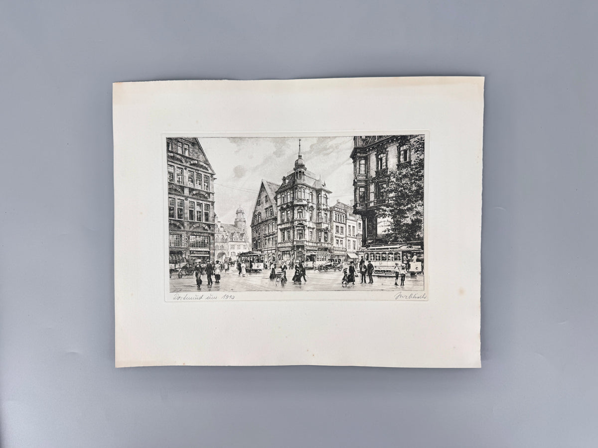 Radierung, Dortmund um 1910. Stadtansicht Innenstadt, von Heinz Wehlisch