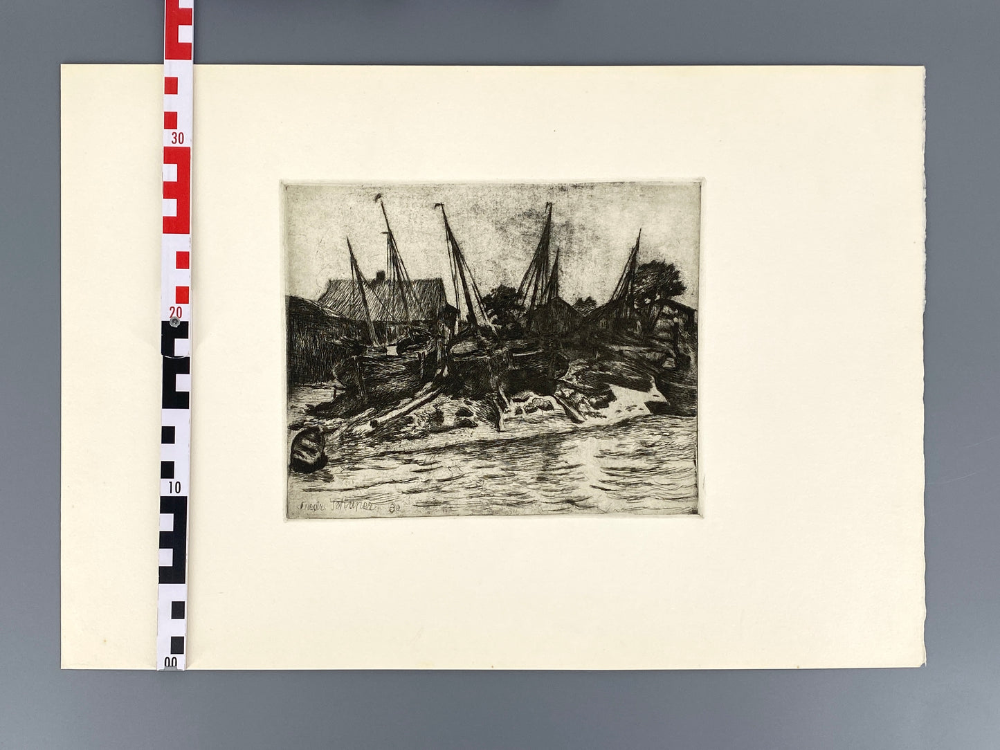 Radierung "Schiffswerft" von Friedrich Schaper (1869–1956), Edition der Griffelkunst-Vereinigung, 1930/1971