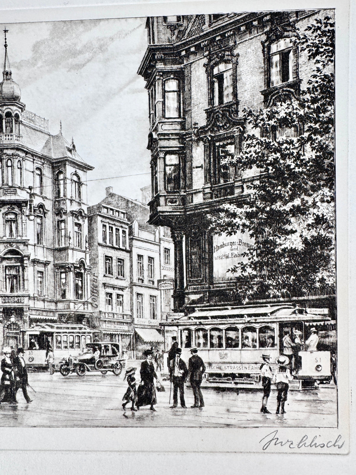 Radierung, Dortmund um 1910. Stadtansicht Innenstadt, von Heinz Wehlisch