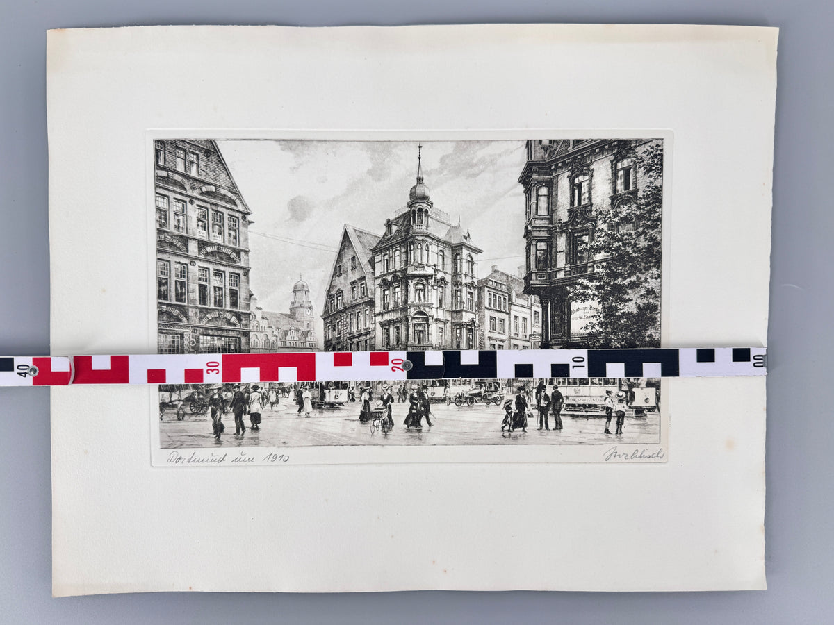 Radierung, Dortmund um 1910. Stadtansicht Innenstadt, von Heinz Wehlisch