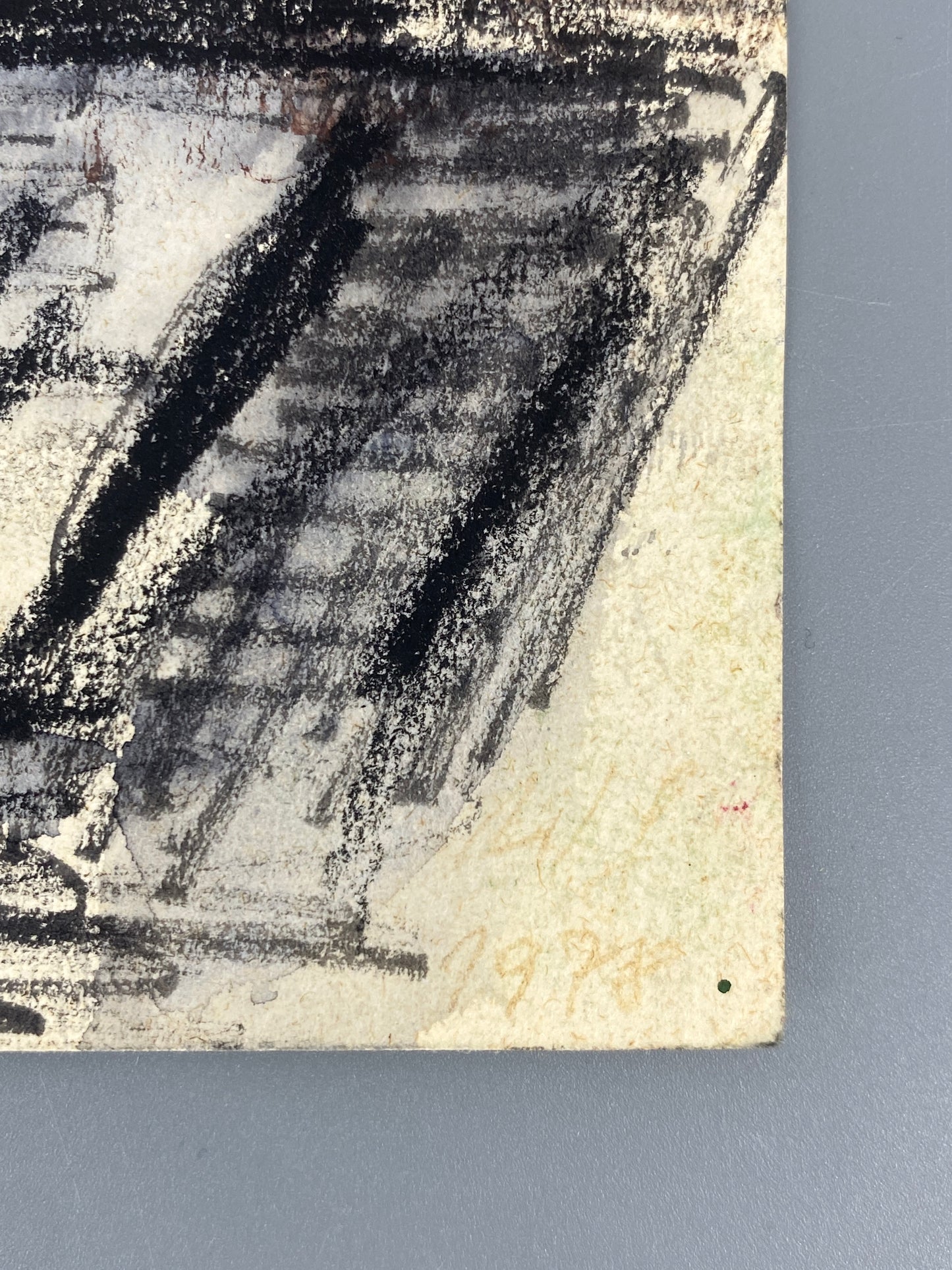 Expressives Mischtechnik-Gemälde (Aquarell, Pastellkreide, Tusche) auf Papier, Stilleben mit Blumenstrauß, 1978