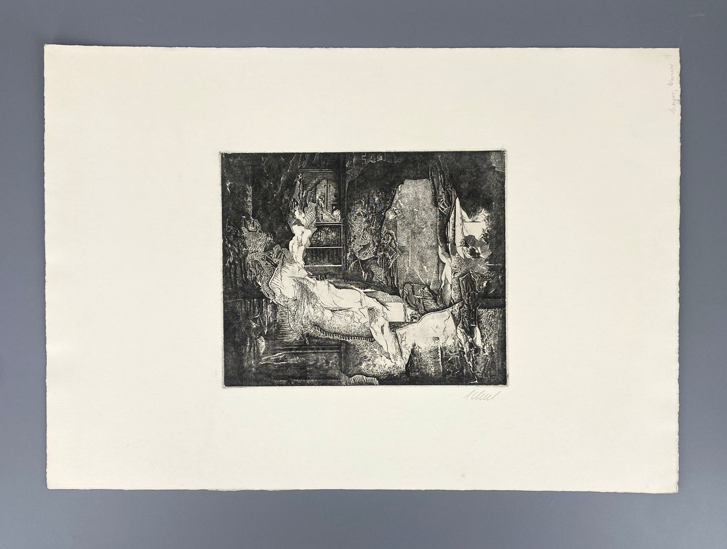 Radierung "Interieur" von Udo Scheel (geb. 1940), Edition der Griffelkunst-Vereinigung, Hamburg 1968