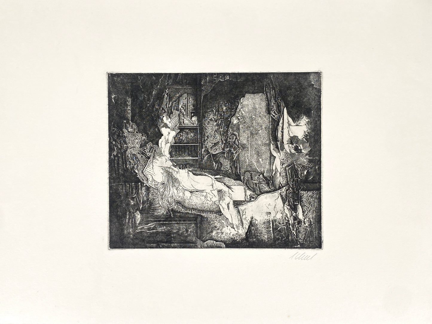 Radierung "Interieur" von Udo Scheel (geb. 1940), Edition der Griffelkunst-Vereinigung, Hamburg 1968