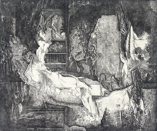 Radierung "Interieur" von Udo Scheel (geb. 1940), Edition der Griffelkunst-Vereinigung, Hamburg 1968
