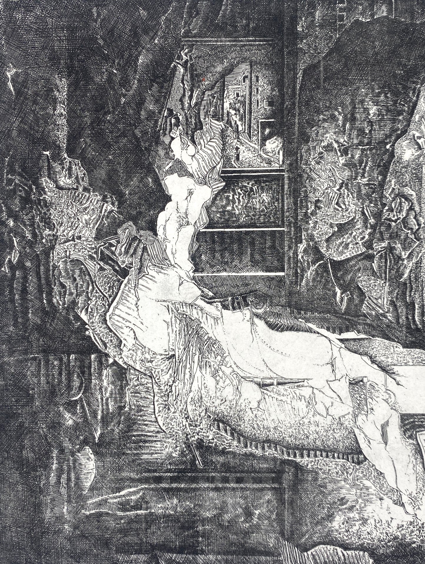 Radierung "Interieur" von Udo Scheel (geb. 1940), Edition der Griffelkunst-Vereinigung, Hamburg 1968
