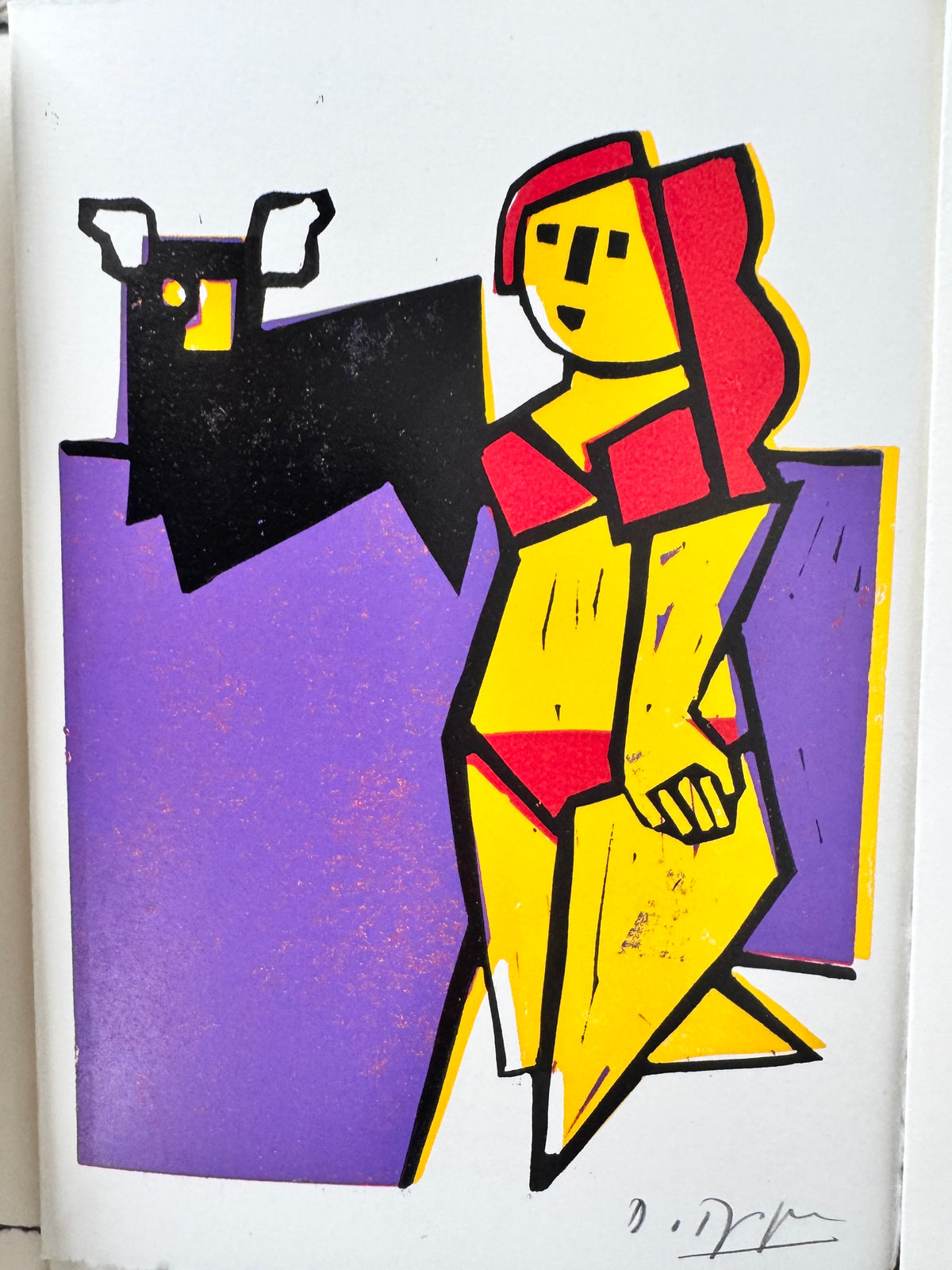 10X farbige Linolschnitte von Dieter Tyspe, Auf Bütten-Papier. Stier und Frau