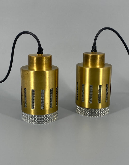 Hängelampe aus Glas und Messing, 1960er, vermutlich schwedisch oder dänisch