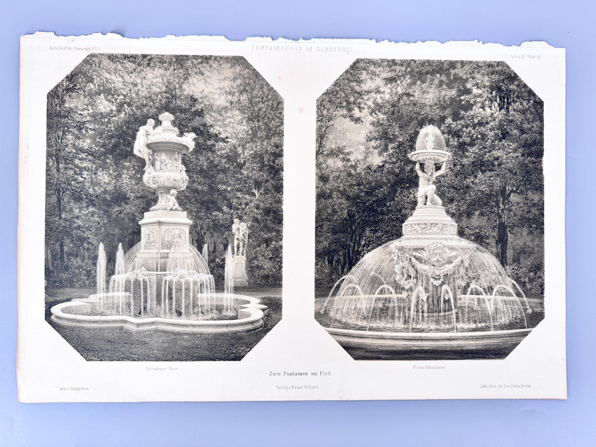 12x Original-Blätter aus der Zeitschrift für Bauwesen, 1853-69