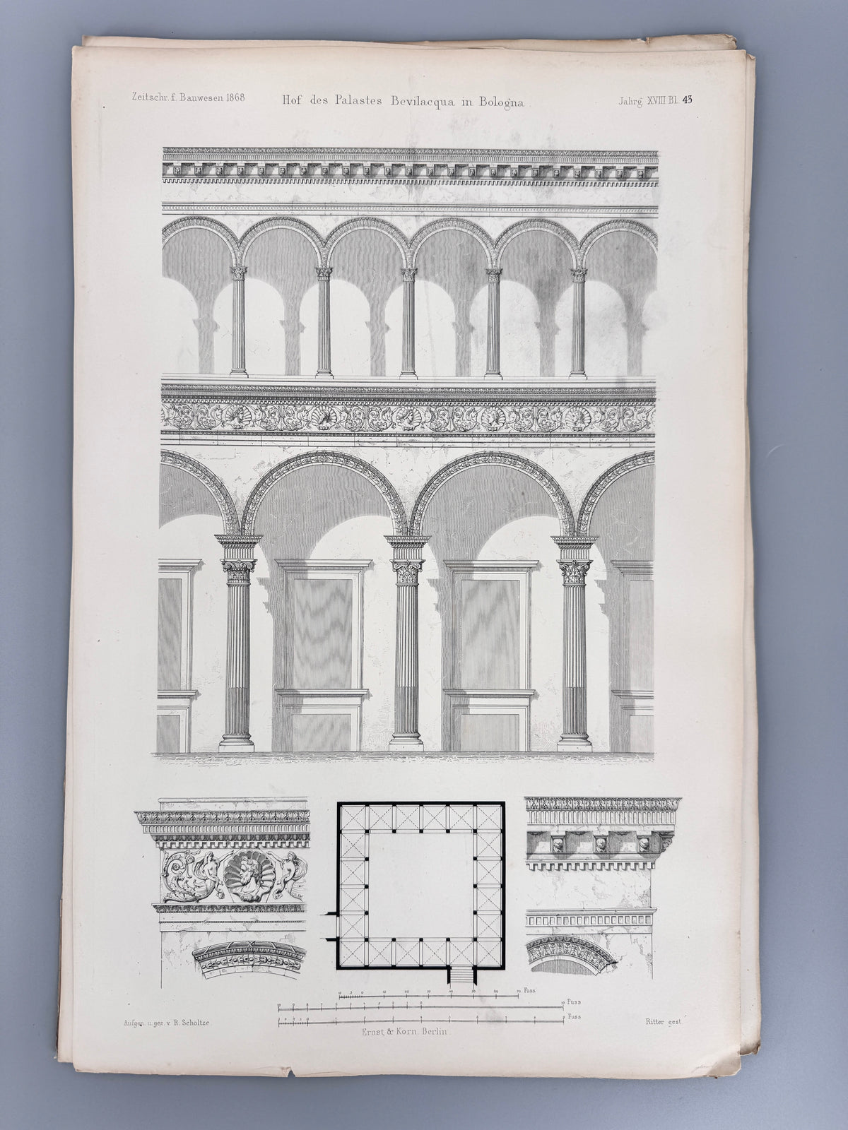 12x Original-Blätter aus der Zeitschrift für Bauwesen, 1853-69