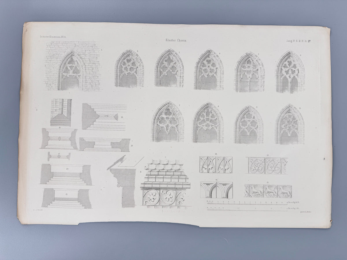 12x Original-Blätter aus der Zeitschrift für Bauwesen, 1853-69