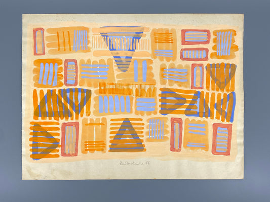 Dekoratives Gouachegemälde von Ernst Jörg Kruttschnitt, Bonn 1986, Unikat, signiert