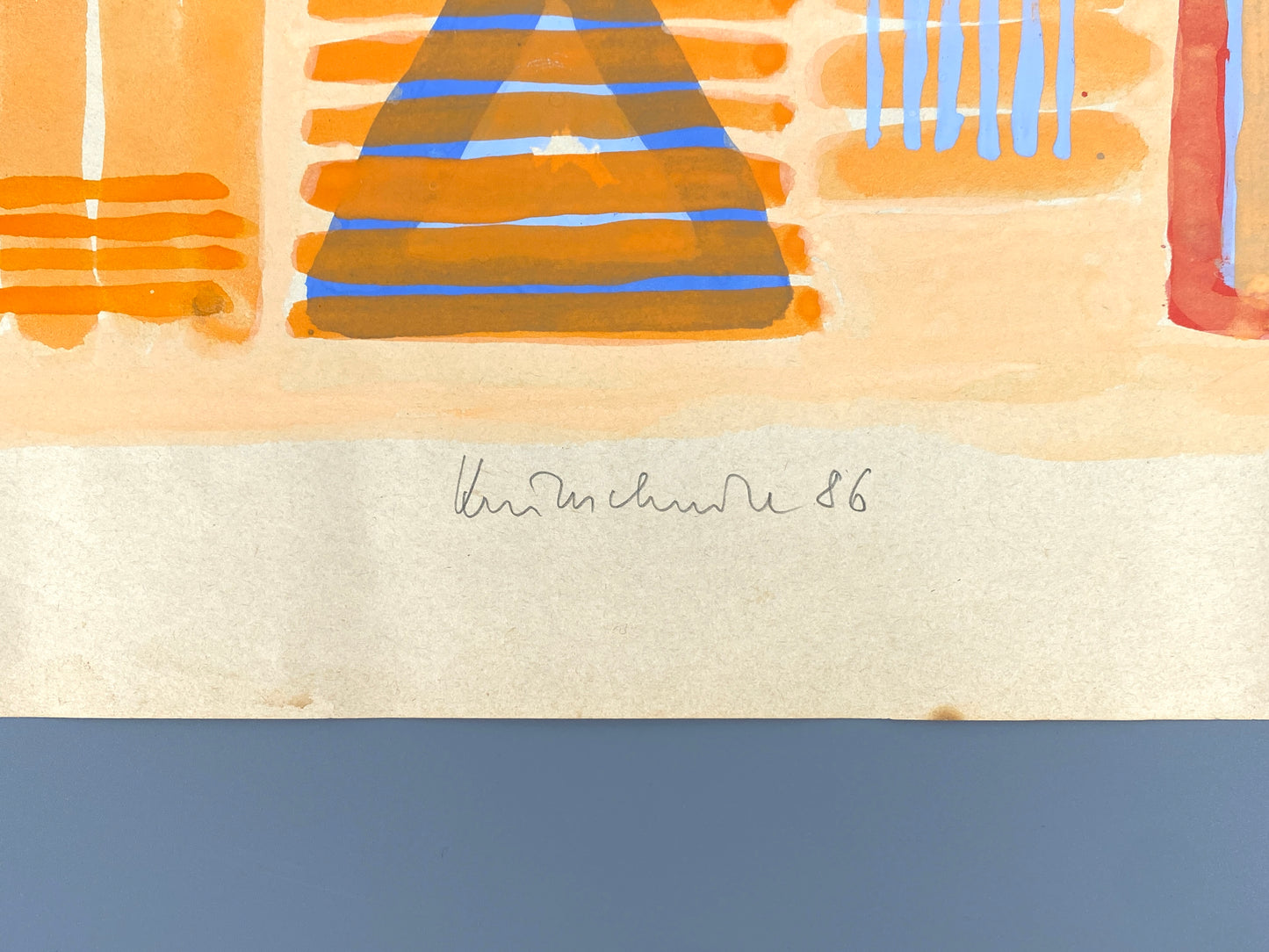 Dekoratives Gouachegemälde von Ernst Jörg Kruttschnitt, Bonn 1986, Unikat, signiert