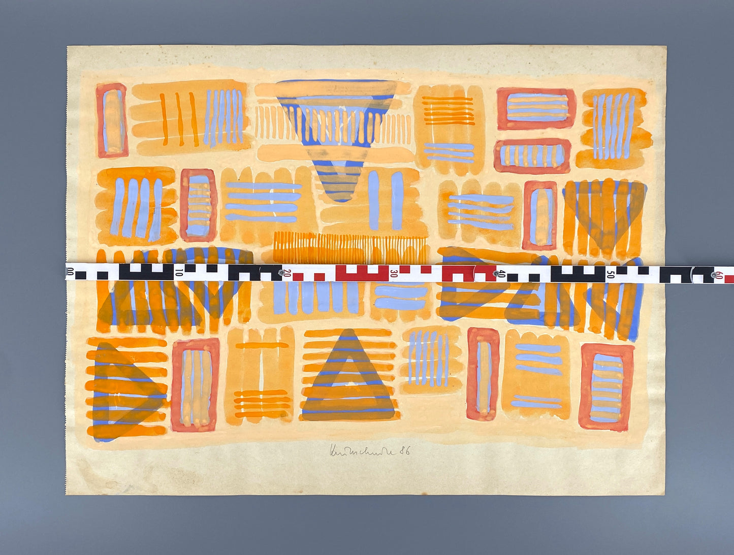 Dekoratives Gouachegemälde von Ernst Jörg Kruttschnitt, Bonn 1986, Unikat, signiert