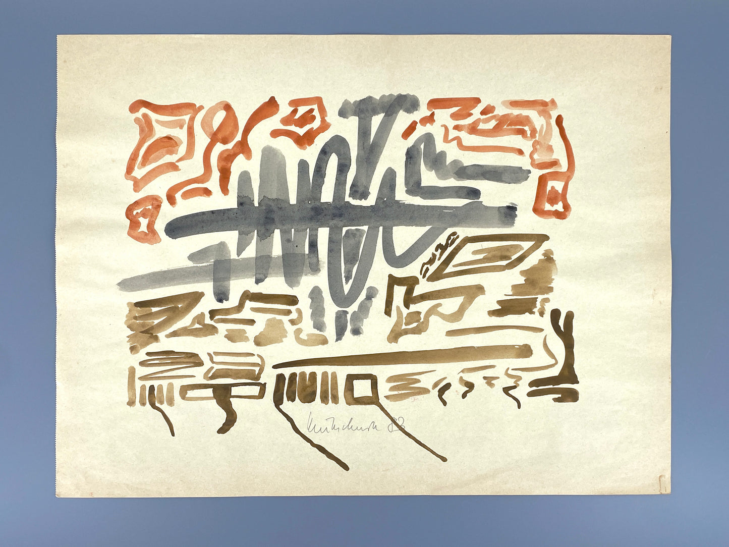 Dekoratives Gouachegemälde von Ernst Jörg Kruttschnitt, Bonn 1983, signiert