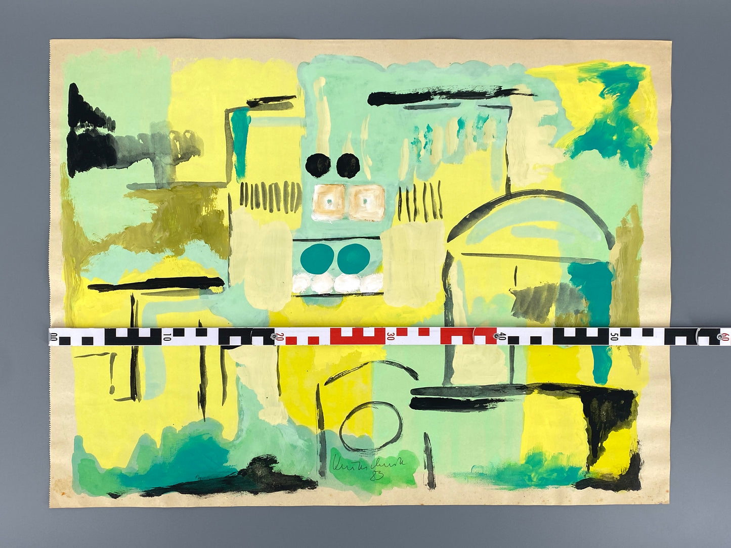 Dekoratives Gouachegemälde von Ernst Jörg Kruttschnitt, Bonn 1983, Unikat, signiert