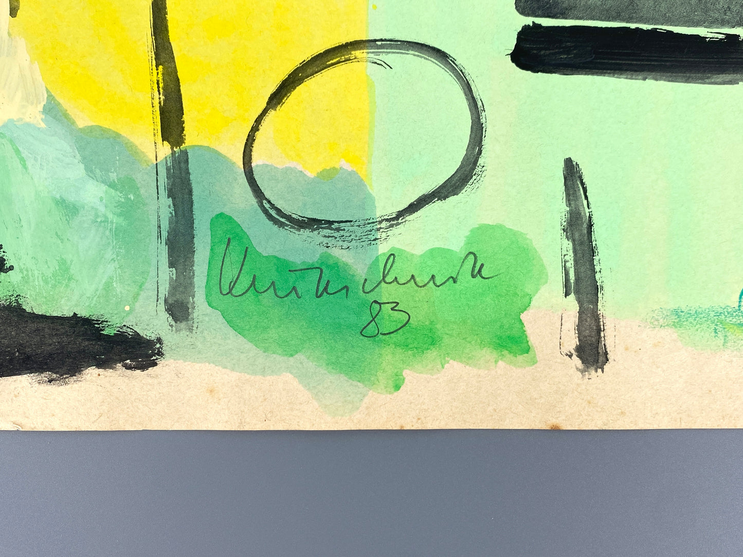 Dekoratives Gouachegemälde von Ernst Jörg Kruttschnitt, Bonn 1983, Unikat, signiert