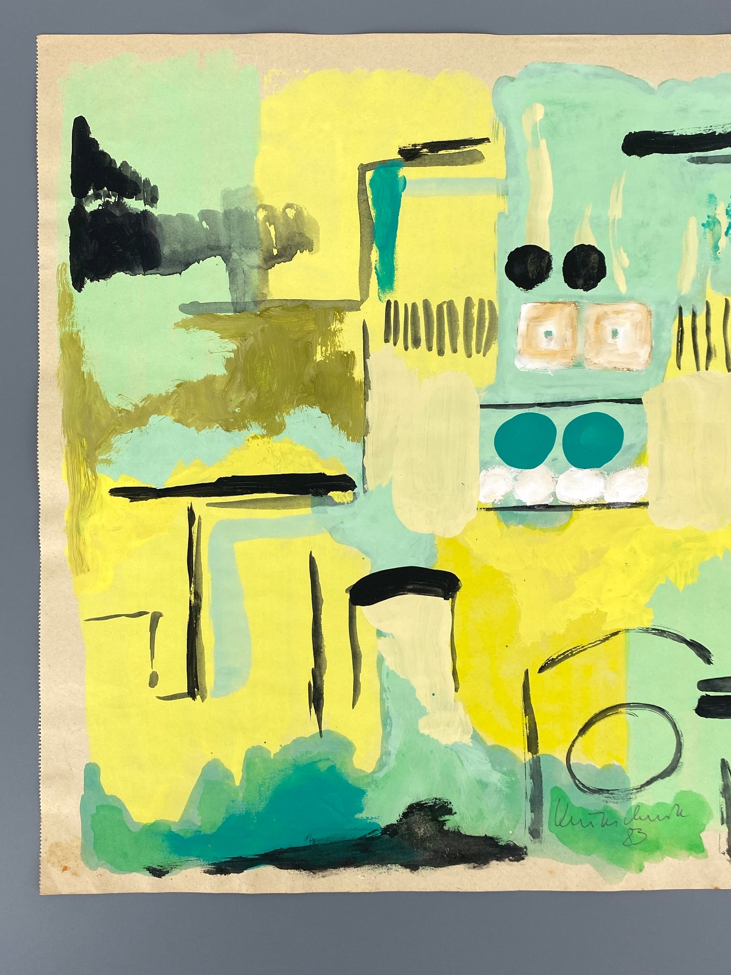 Dekoratives Gouachegemälde von Ernst Jörg Kruttschnitt, Bonn 1983, Unikat, signiert