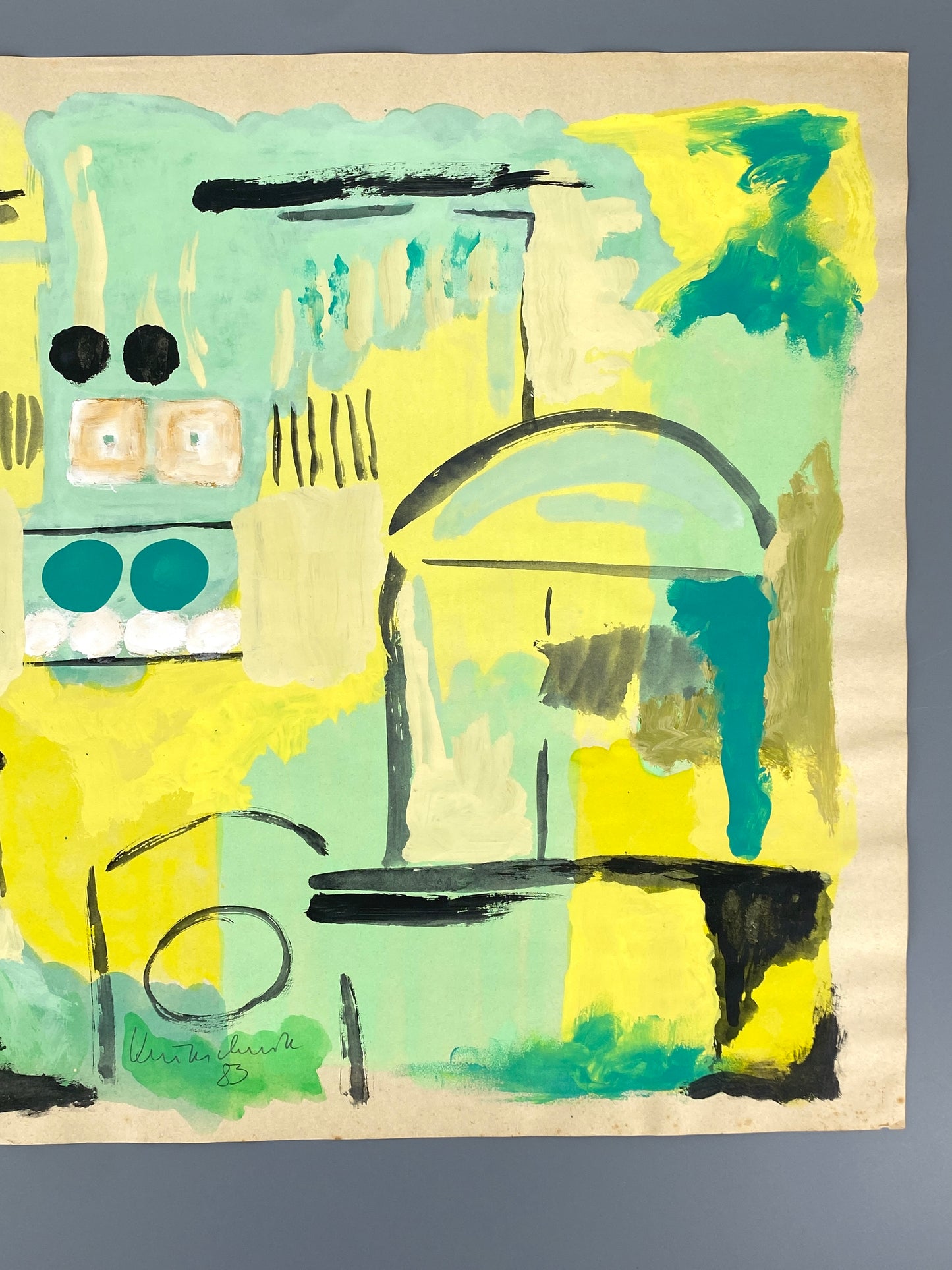 Dekoratives Gouachegemälde von Ernst Jörg Kruttschnitt, Bonn 1983, Unikat, signiert