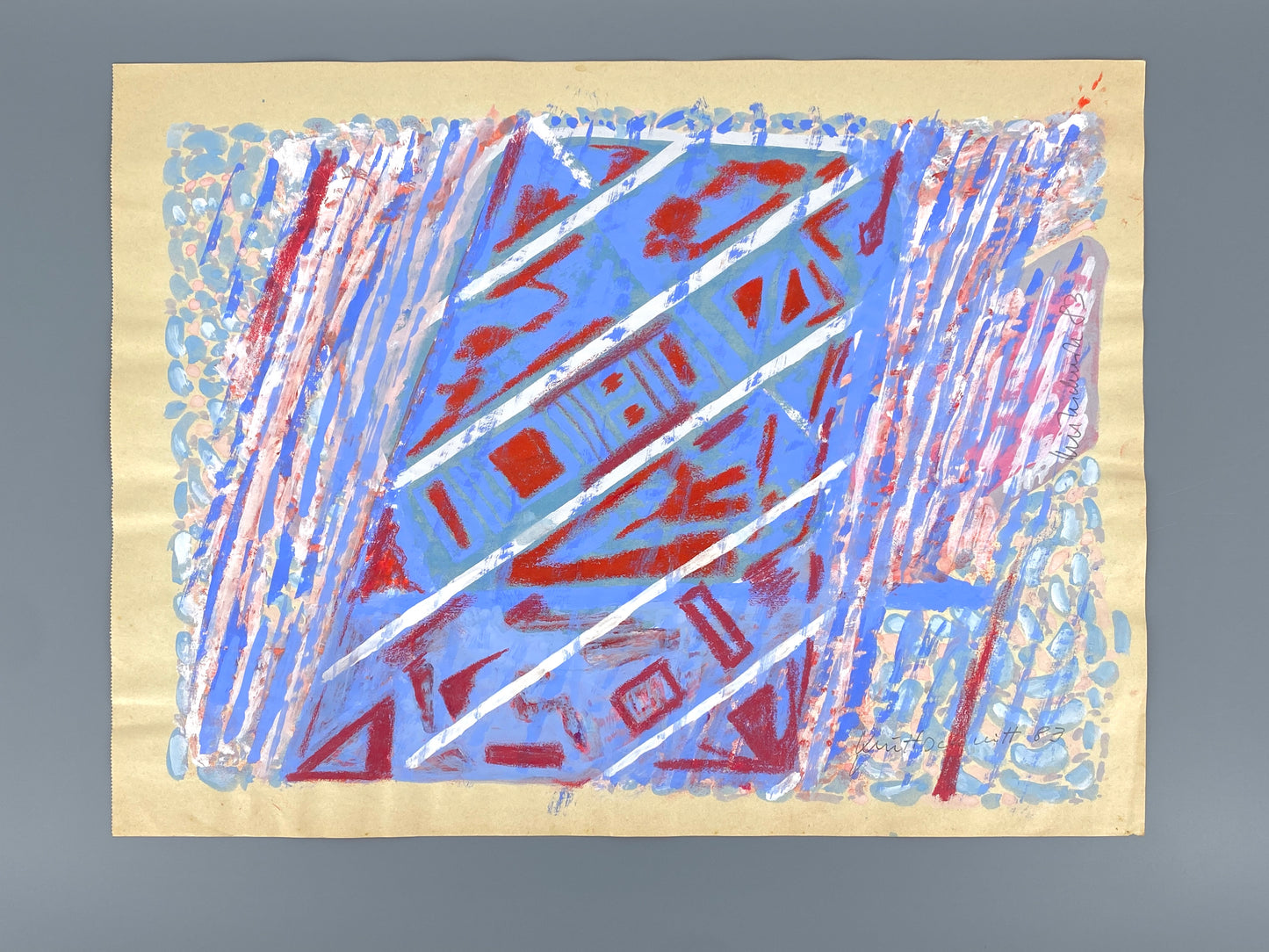 Dekoratives Gouachegemälde von Ernst Jörg Kruttschnitt, Bonn 1983, signiert