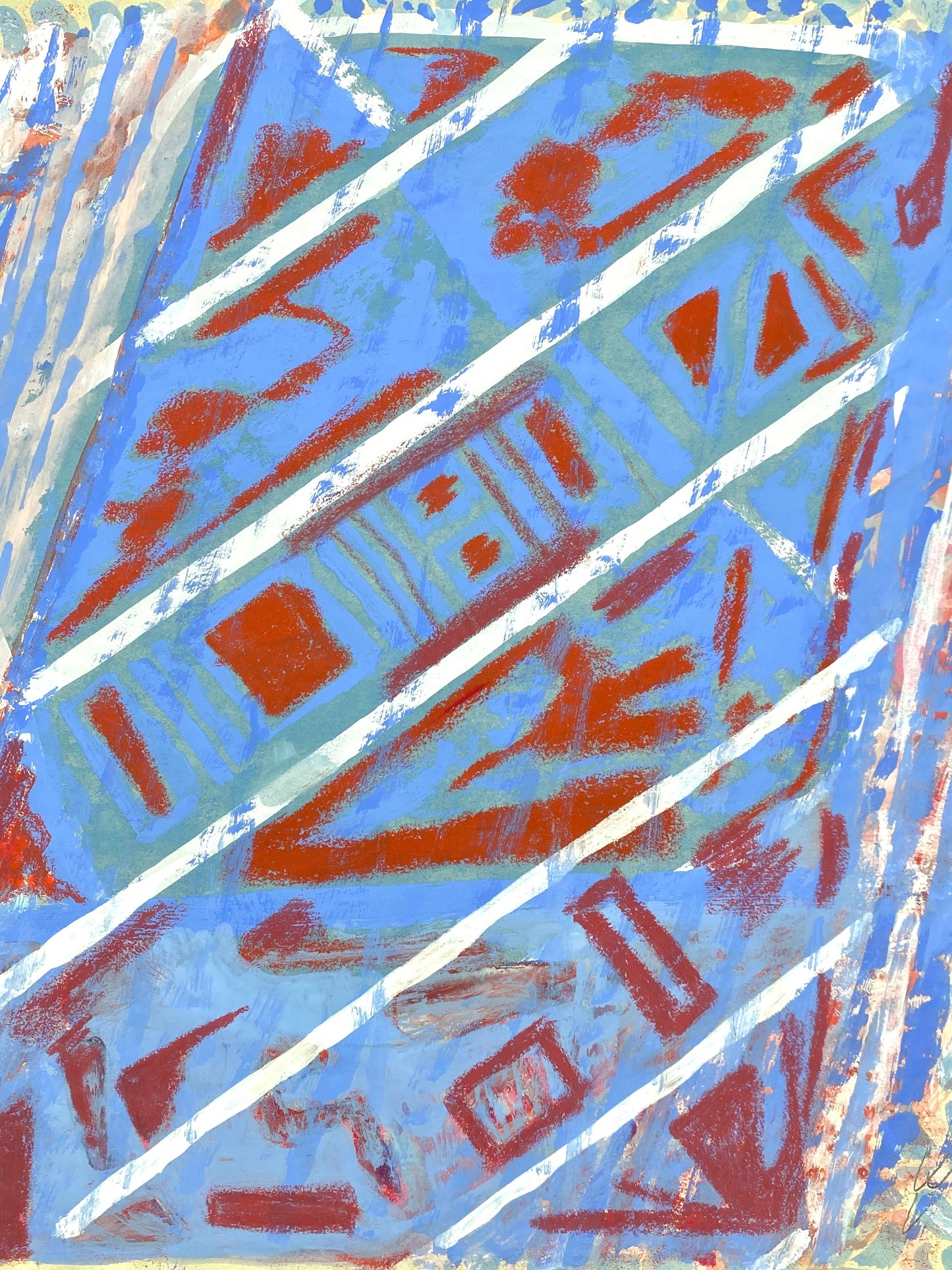 Dekoratives Gouachegemälde von Ernst Jörg Kruttschnitt, Bonn 1983, signiert