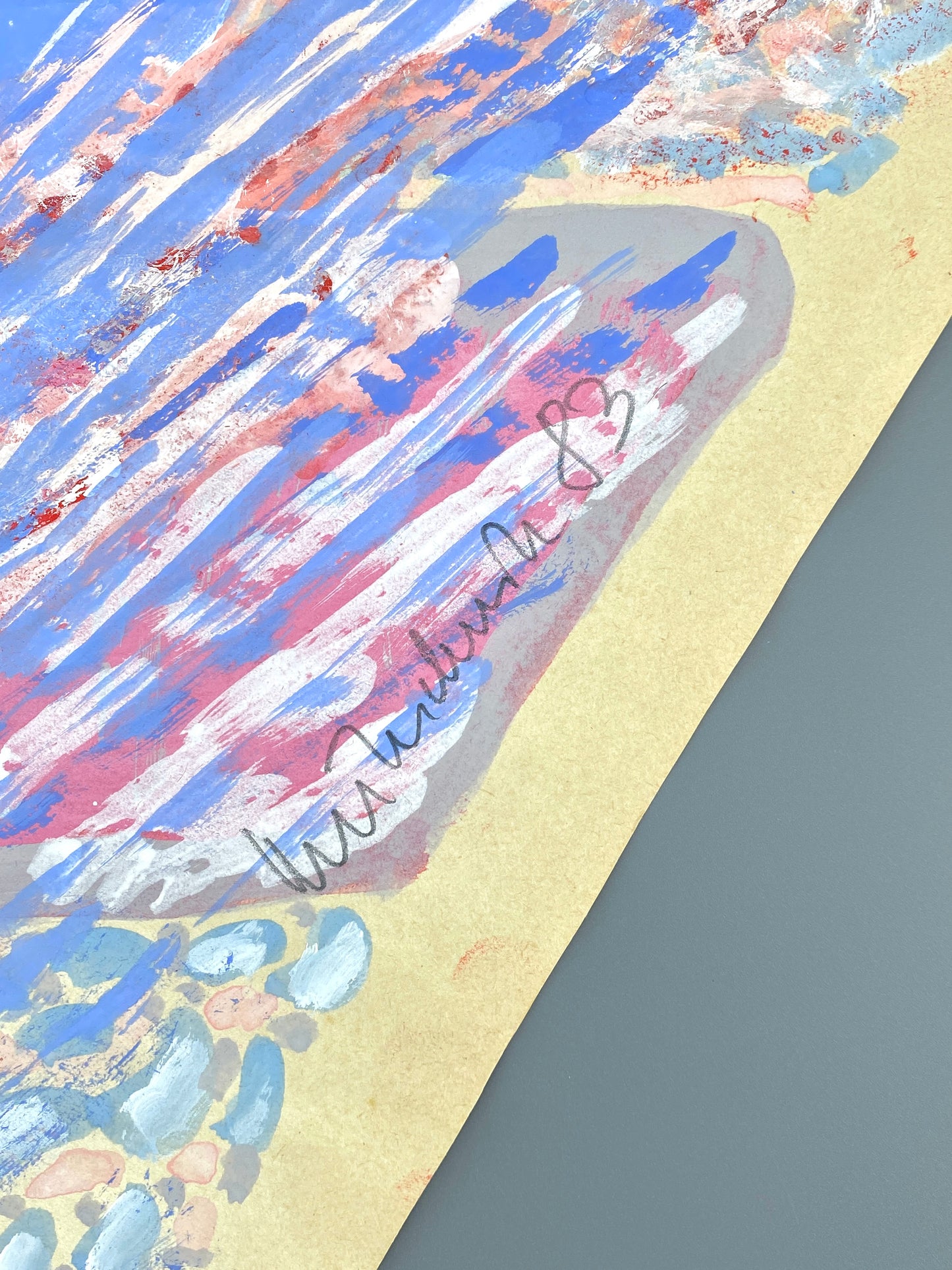 Dekoratives Gouachegemälde von Ernst Jörg Kruttschnitt, Bonn 1983, signiert