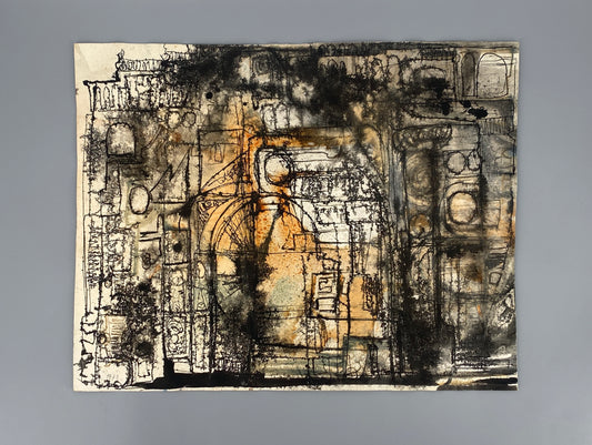 Architektonisches Tuschgemälde von Charlotte Heister (1921–1998), 1973