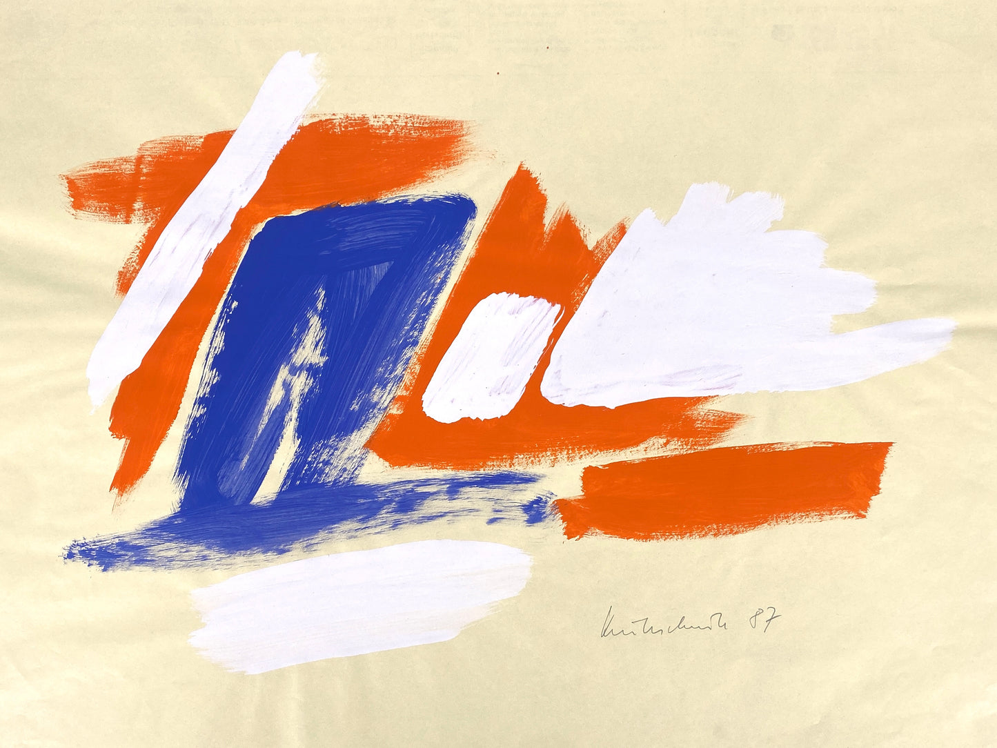 Dekoratives Gouachegemälde von Ernst Jörg Kruttschnitt, Bonn 1987, Unikat, signiert