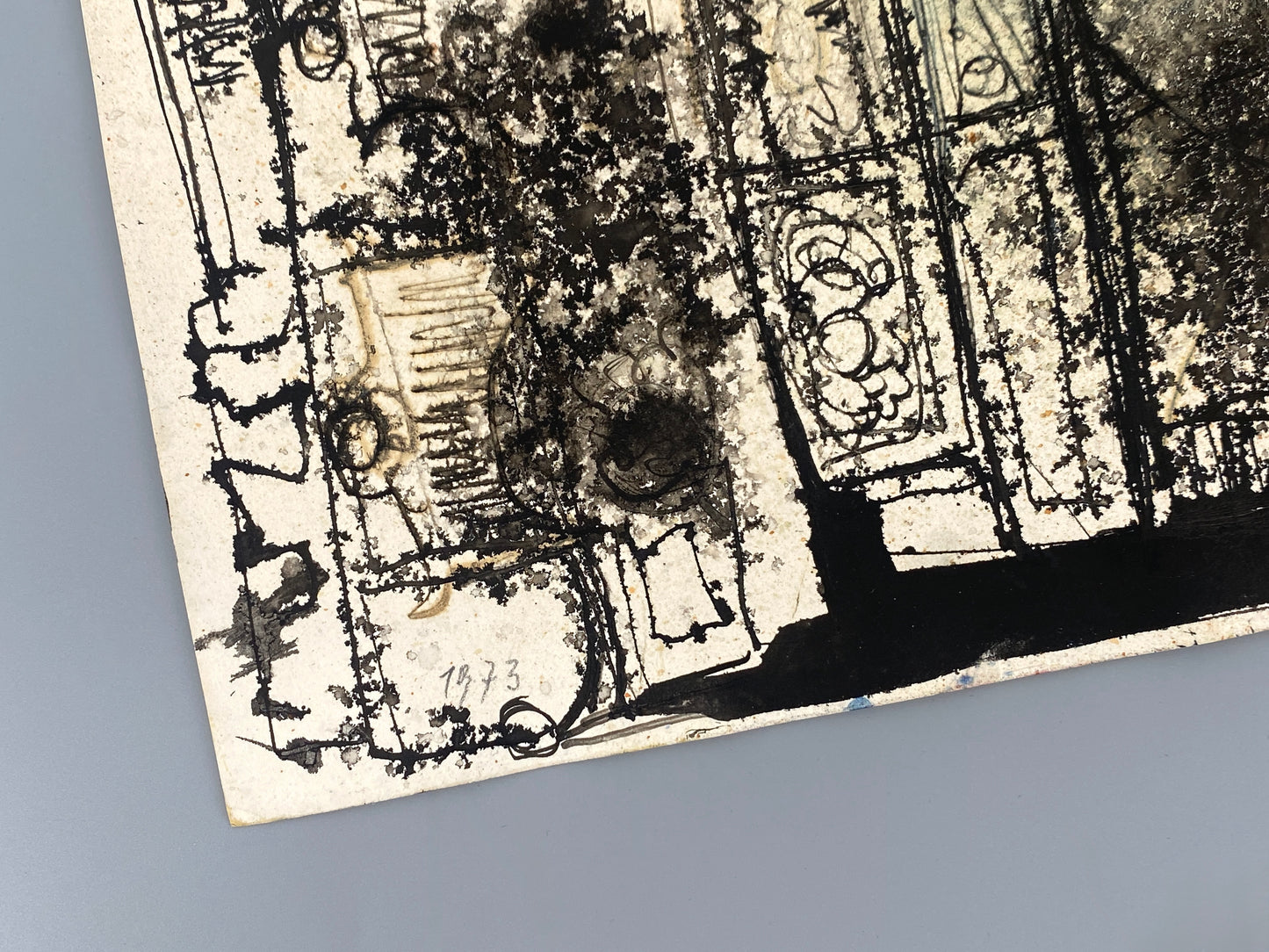 Architektonisches Tuschgemälde von Charlotte Heister (1921–1998), 1973