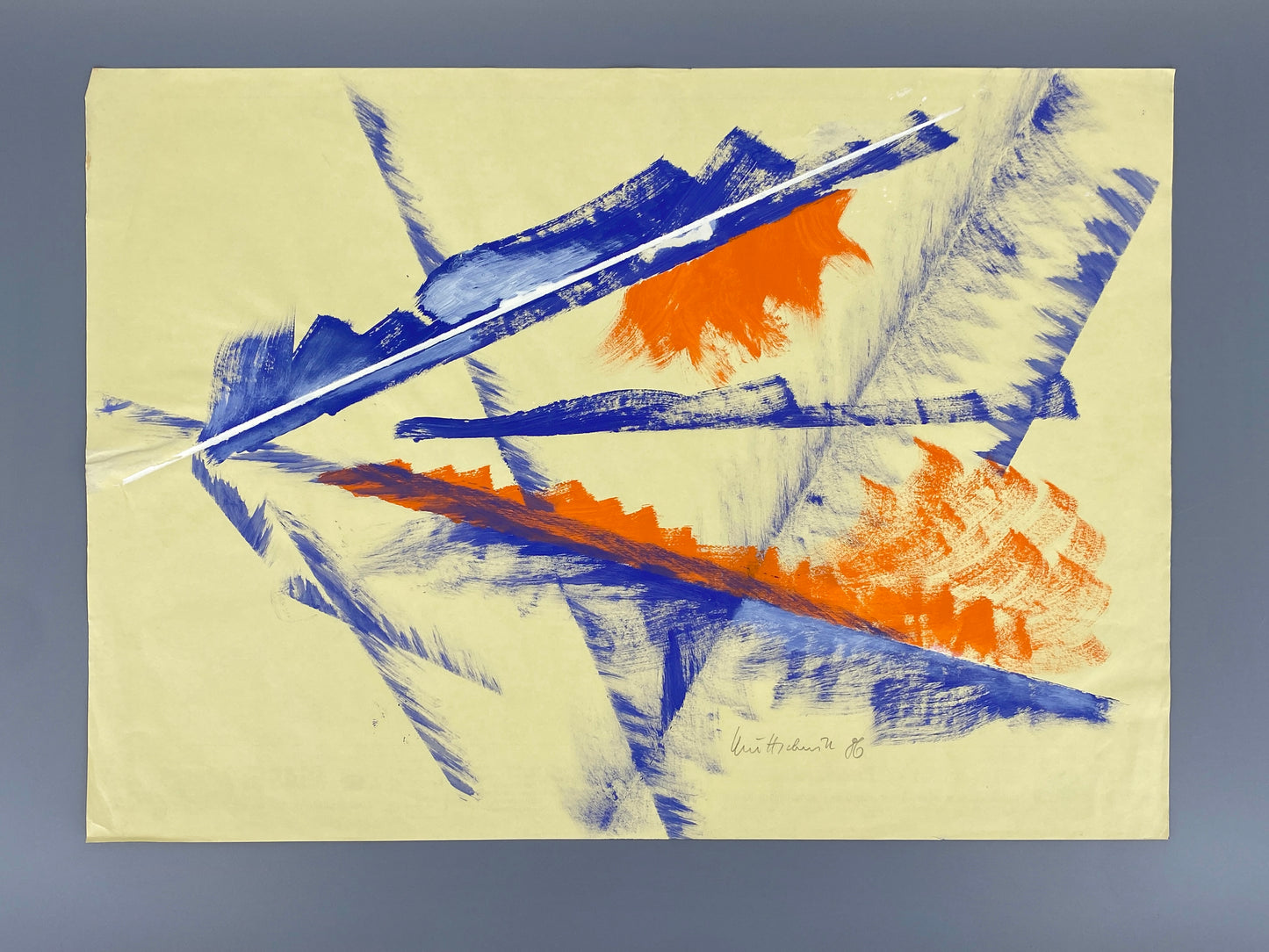 Dekoratives Gouachegemälde von Ernst Jörg Kruttschnitt, Bonn 1986, Unikat, signiert