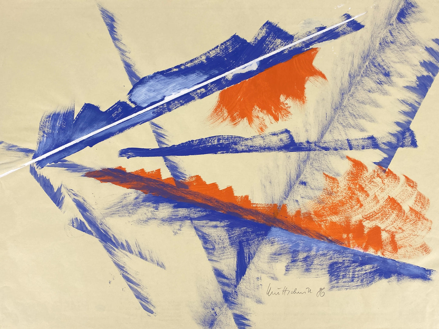 Dekoratives Gouachegemälde von Ernst Jörg Kruttschnitt, Bonn 1986, Unikat, signiert