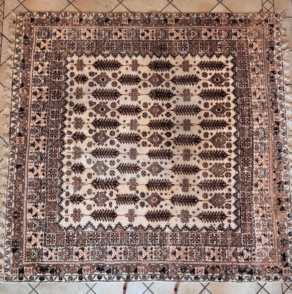 MAROKKO TEPPICH HANDGEKNÜPFT WOLLE BERBER VINTAGE ROSA BRAUN