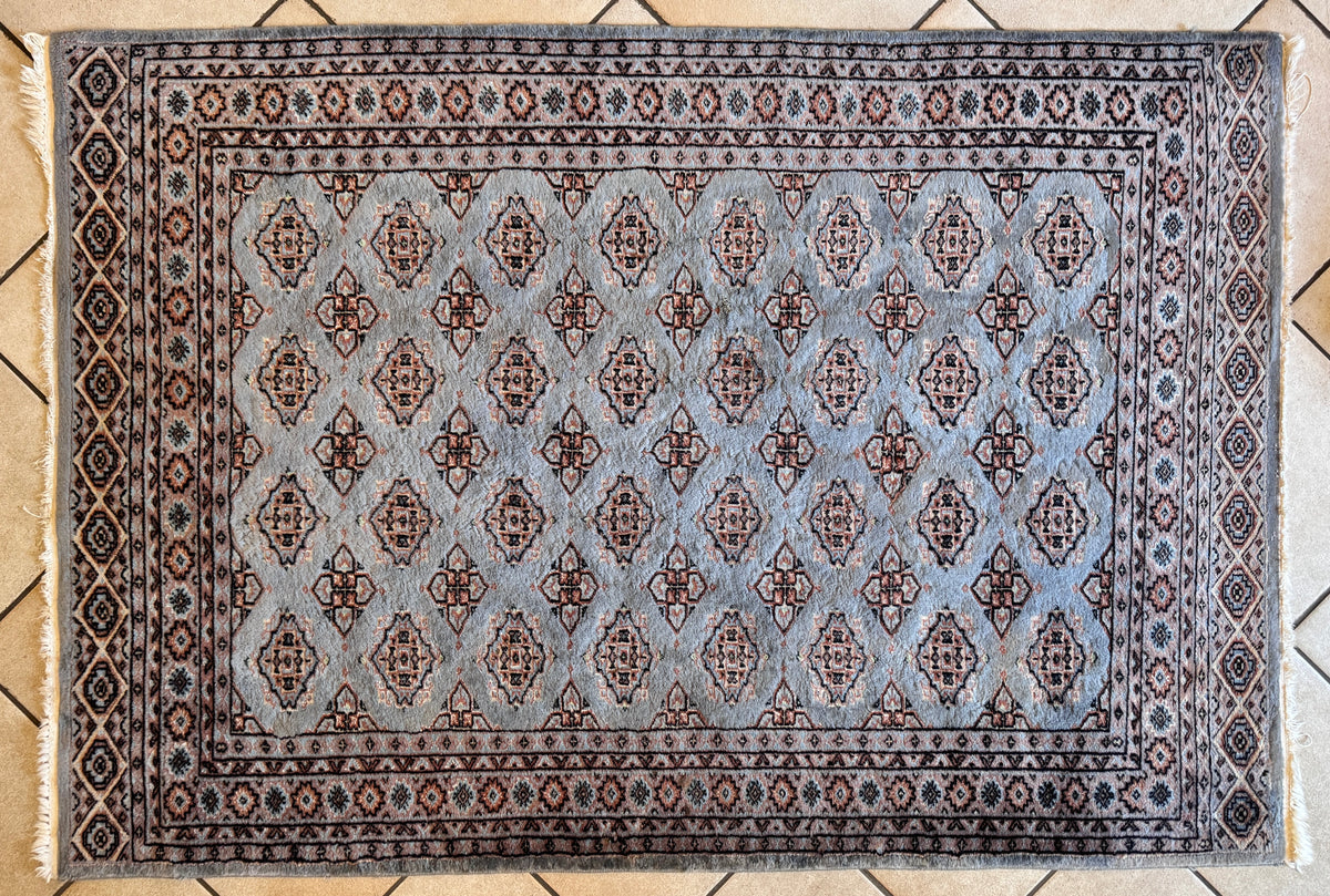 ORIENTTEPPICH WOLLE BLAU GRAU VINTAGE GULS RAUTEN MEDAILLONS