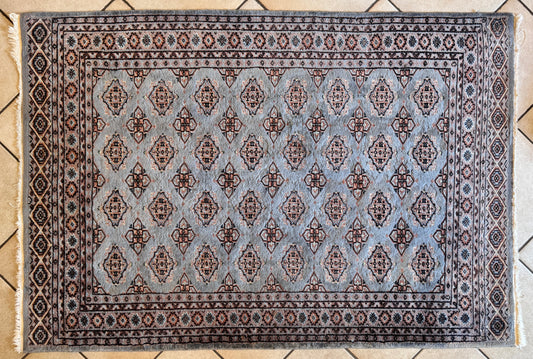 ORIENTTEPPICH WOLLE BLAU GRAU VINTAGE GULS RAUTEN MEDAILLONS
